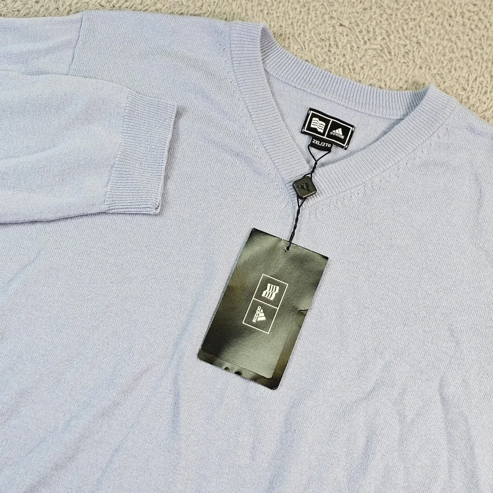Adidas Sweater Mens 2XL Blue 100% Wool V Neck Golf Pullover Knit‎ Freeze